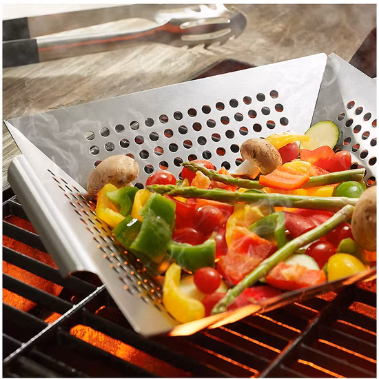 Vegetable Grilling Basket Stainless Steel Pure Grill BBQ Vegetable Grilling Basket - Stainless Steel Barbecue Pan Tray Esg15738