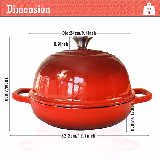 Panela caçarola rasa redonda de ferro fundido esmaltado